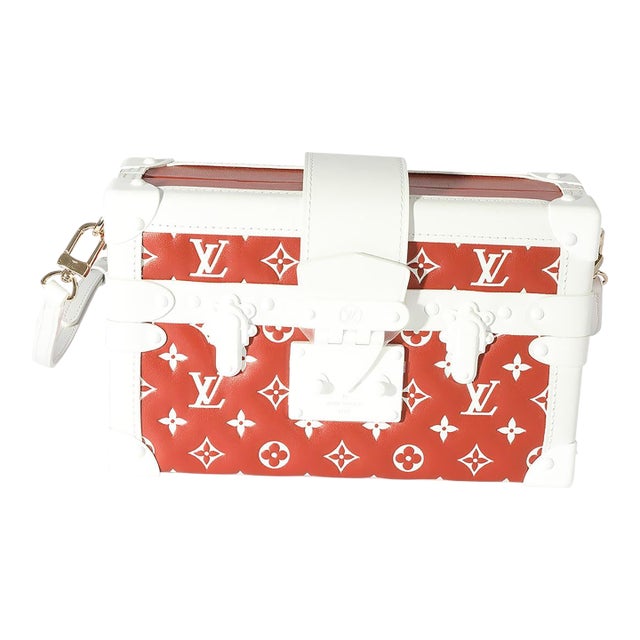 Terracotta & White Monogram Embossed Lambskin Petite Malle For Sale