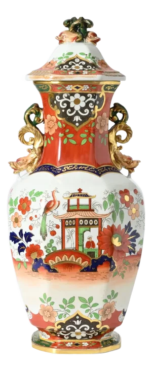 Antique English Ironstone Vase with Cover from Masons, 1840s