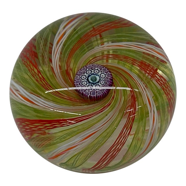 Vintage Perthshire Art Glass Paperweight - Swirl Pinwheel With Complex Millefiori - Crieff, Scotland For Sale