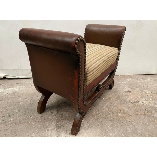 Scandinavian Modern footstool by Otto Schulz for Boet with scrolled design in original vintage condition. beech, brown...