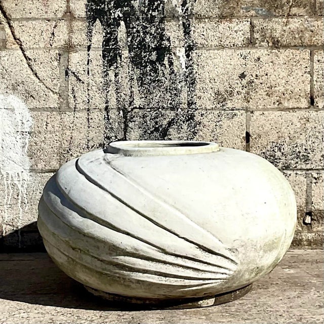 Vintage White Deco Style Cement Planter With Ridges For Sale In West Palm - Image 6 of 8