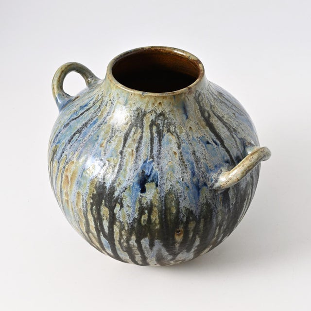 Blue Drip Glaze Stoneware Vase from Roger Guerin, 1930s For Sale - Image 10 of 13