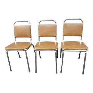 Vintage 1960s Chrome and Vinyl Tubular Side Chairs, a Set