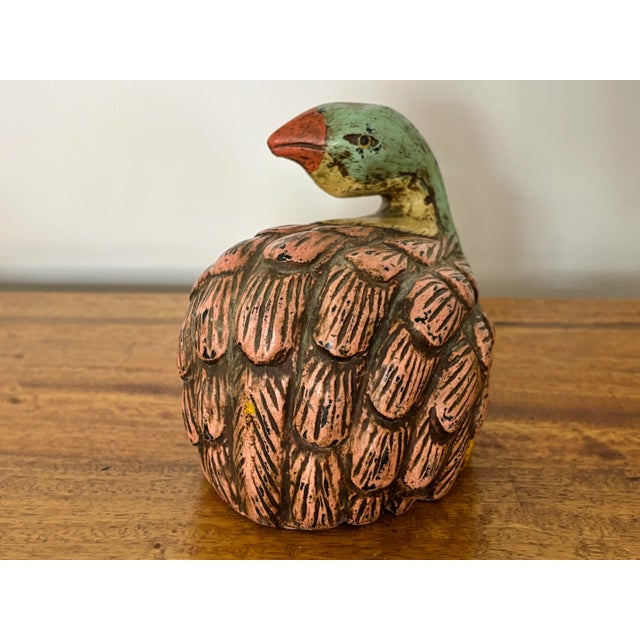 Charming folk art depiction of a heavily plumaged bird. Made of wood and unsigned. I ship quickly and conscientiously....