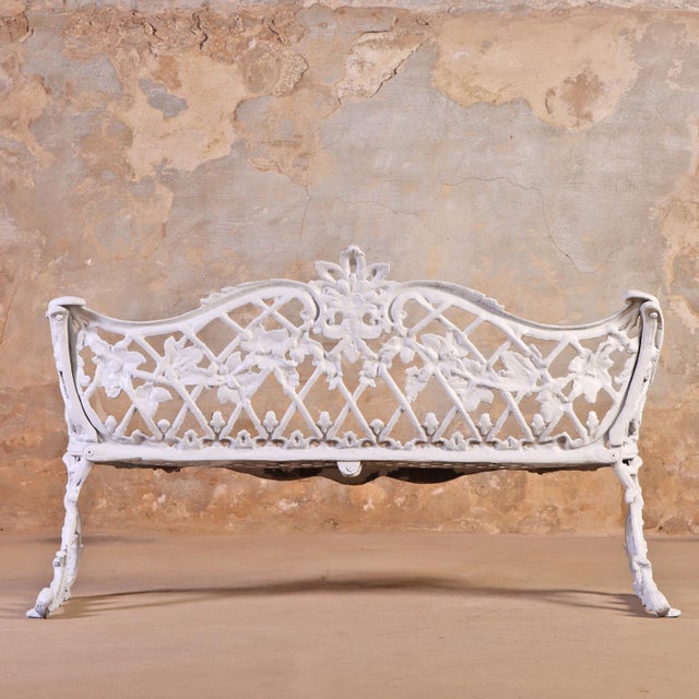 Metal Victorian Revival Cast Aluminum Sleigh-Form Garden Bench, C. 1950. For Sale - Image 7 of 7