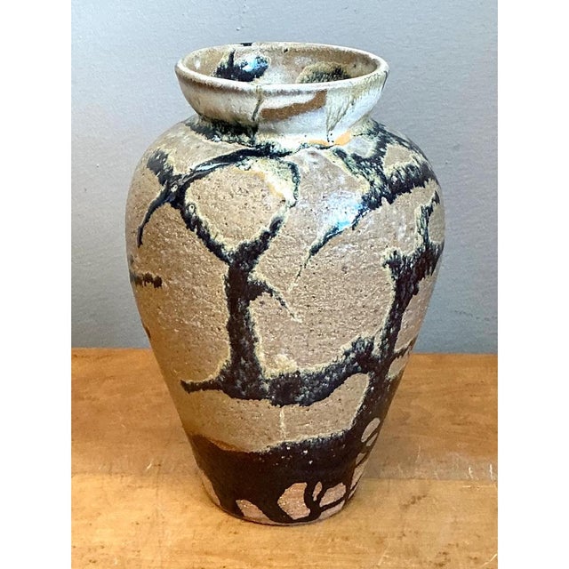 Beige Vintage Abstract Glazed Ceramic Vase For Sale - Image 8 of 12