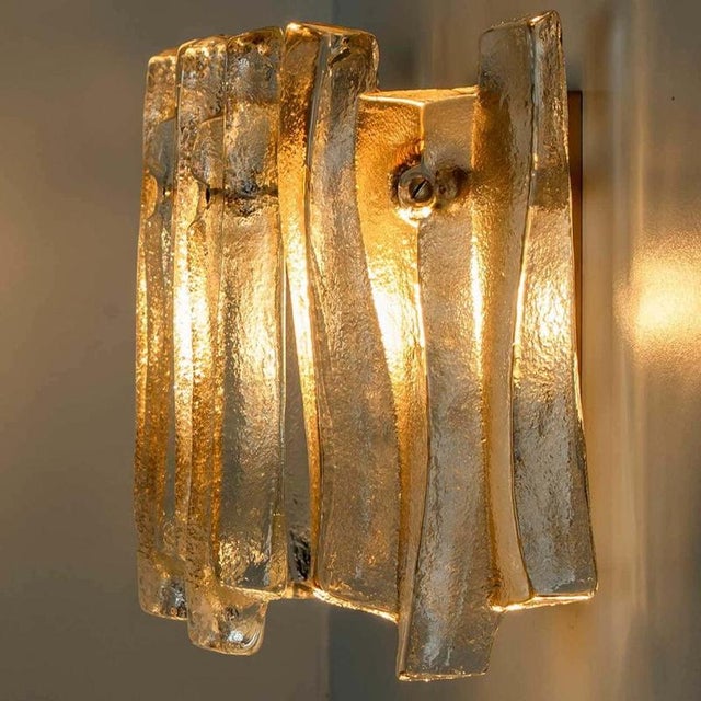 Textured Ice Glass and Brass Wall Light attributed to J. T. Kalmar for Kalmar, 1970s For Sale - Image 12 of 13