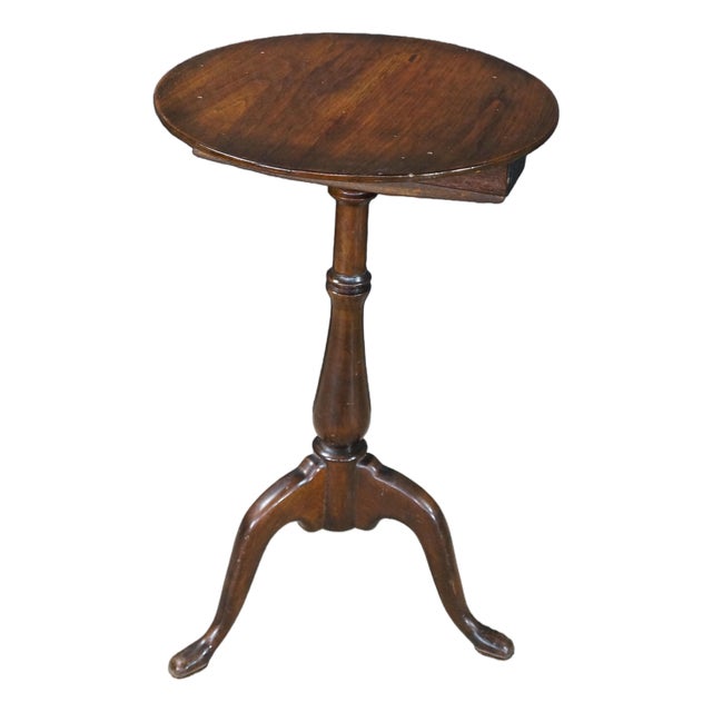 Antique Georgian Style Round Mahogany Tripod Base Candle Stand Wine Side Table For Sale