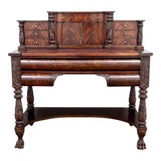 Second-Hand Offers/Beautifully Carved Secretary Desk/Writing Desk With Slide-Out Leather Top. For Sale