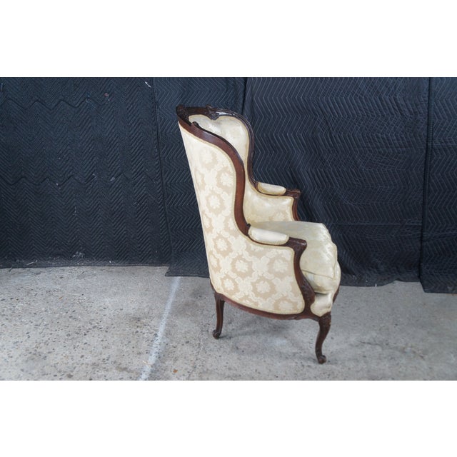 White 2 Antique French Louis XV Walnut Fauteuil Bergere Wingback Armchairs For Sale - Image 8 of 17