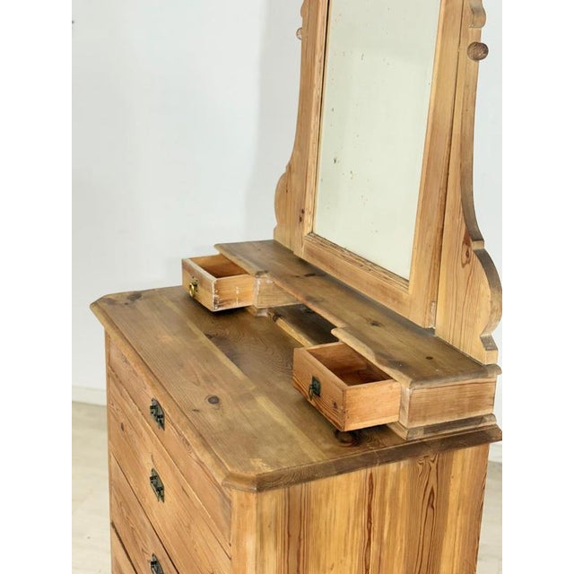 Antique Biedermeier Pine Brass Dressing Table with Mirror Attachment, 1900 For Sale - Image 6 of 10