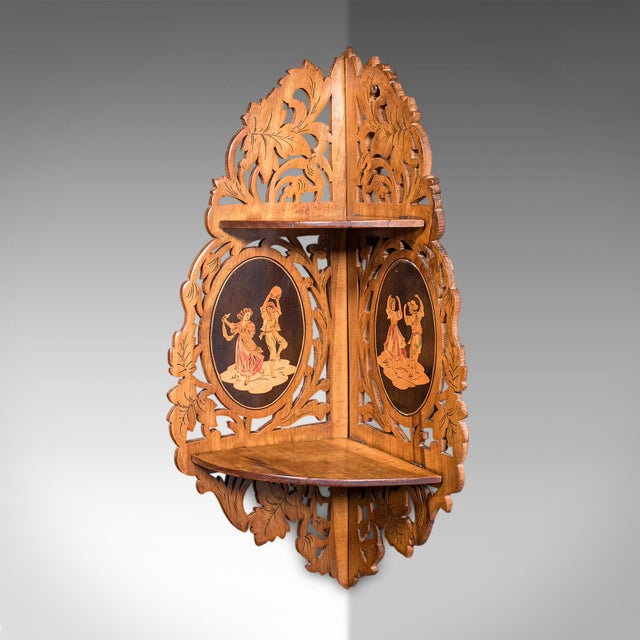 Antique Sorrentoware Corner Display Shelf, Italian, Walnut, Whatnot, Victorian For Sale - Image 4 of 9