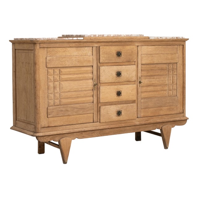 1940s Oak Art Deco Sideboard With Marble Top For Sale
