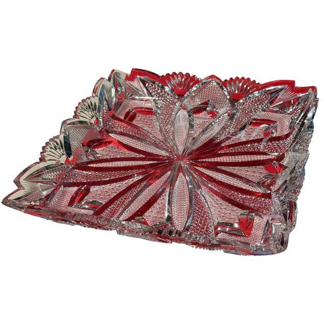 American Large Antique American Brilliant Cut Glass Square Serving Bowl Platter Tray For Sale - Image 3 of 7