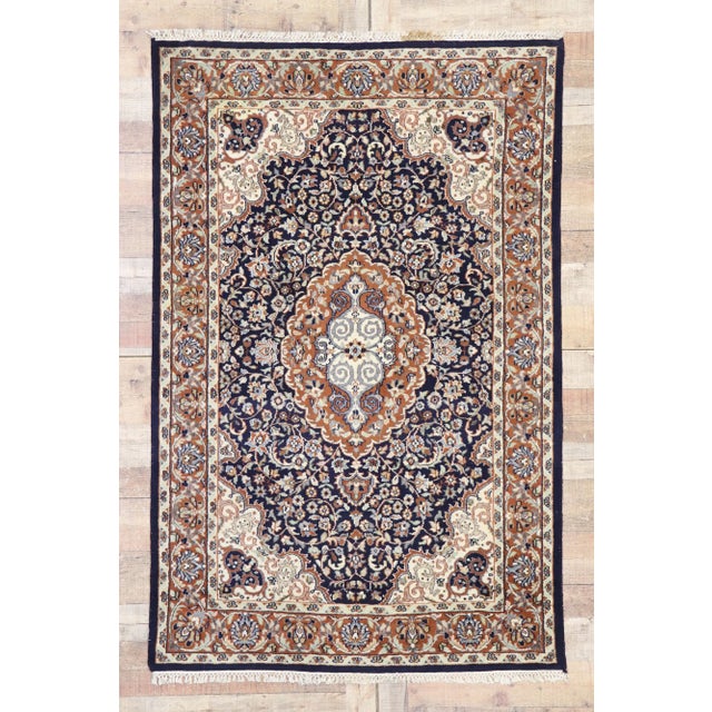 Navy Blue Vintage Indian Rug - 04'03 X 06'05 For Sale - Image 8 of 9