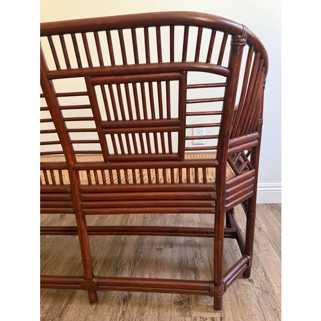Wood Vintage Brighton Pavilion Style Bamboo Chippendale Cane Settee For Sale - Image 7 of 9