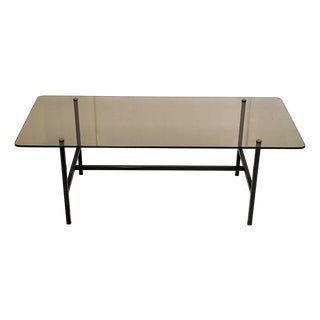Vintage Coffee Table in Black Lacquered Steel and Smoked Glass, 1950s For Sale