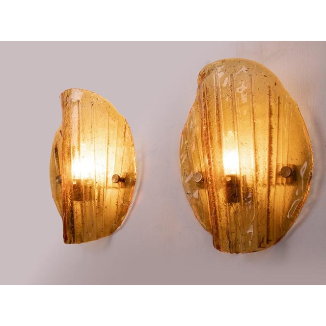 Amber Murano Wall Sconces Glass and Brass by J. T. Kalmar, Austria 1960s, Set of 2 For Sale - Image 3 of 11