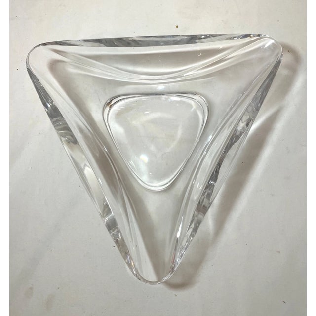 1970s Large Handmade Val St Lambert Studio Clear Glass Crystal Signed Centerpiece Bowl For Sale - Image 9 of 12