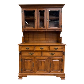 Vintage Tell City Young Republic Colonial Hard Rock Maple China Cabinet & Hutch For Sale