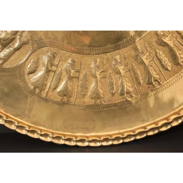Large Handcrafted Middle Eastern Hammered Hanging Brass Tray For Sale - Image 12 of 13