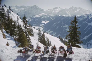 Slim Aarons 'Lounging in Gstaad' Contemporary Archival Color Photograph Print From the Original Negative by Getty - 30x40