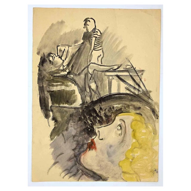 Mino Maccari, The Dream, Watercolor, Mid-20th Century For Sale