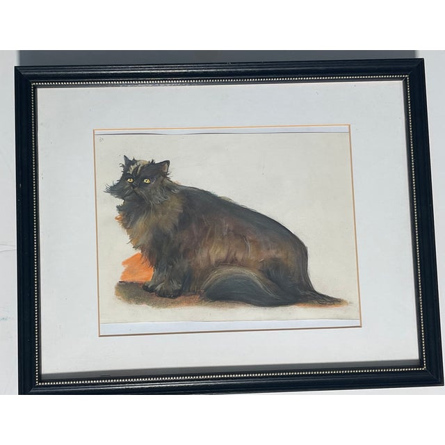 Paint 1970s Set of 4 Watercolor Cat Portraits Framed For Sale - Image 7 of 9