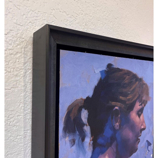 A Candid Moment by Calvin Lai | Oil on canvas and wood panel Profile portrait of a woman. For Sale - Image 4 of 5