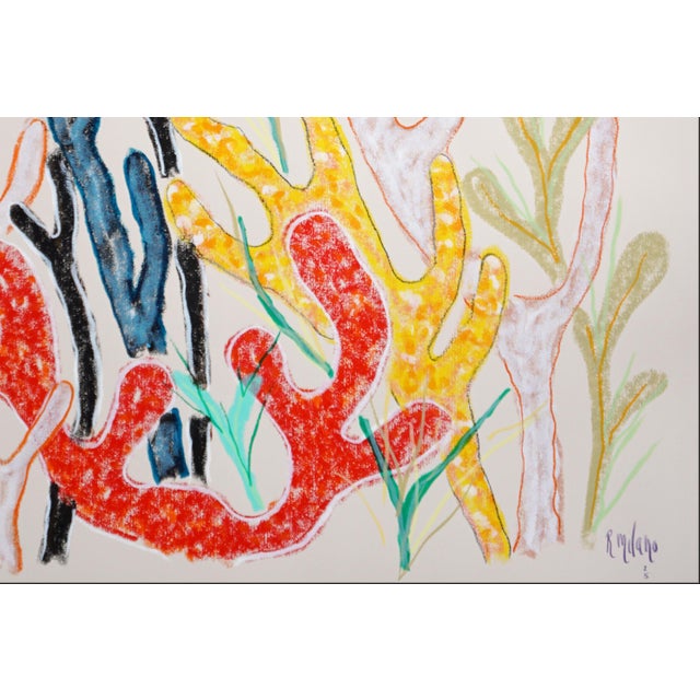 2025, Primary Tones Coral Garden, Illustration Style Painting of Coral Reef, Gouache Crayon on Watercolor Paper by Romina Milano For Sale - Image 9 of 11