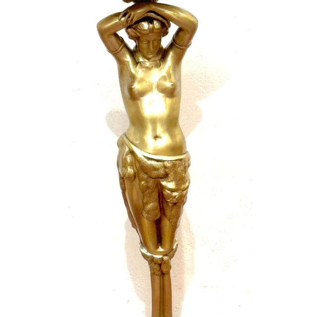 French Belle Époque Gilt Brass & Onyx Satyress Caryatid Pedestal, Circa 1900s For Sale - Image 9 of 18
