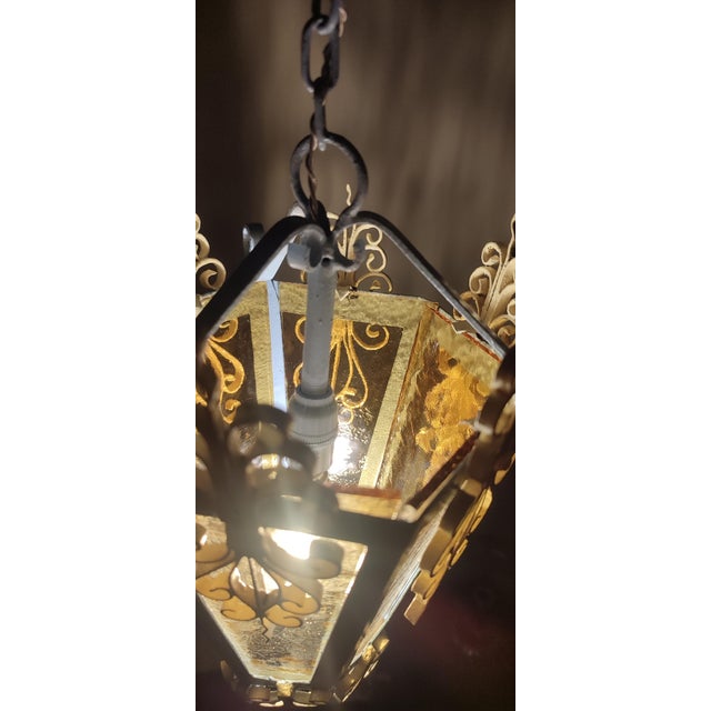 Metal Ceiling Lantern Pendant, Spain, 1980s For Sale - Image 7 of 11