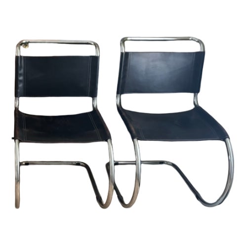 Black Leather Chairs by Ludwig Mies van der Rohe, 1960s, Set of 2 For Sale