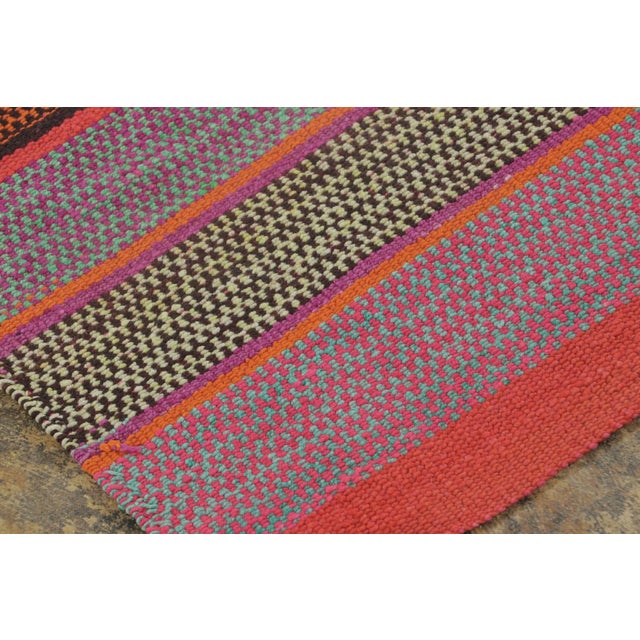 1950s Vintage Peruvian Square Kilim, Vibrant Polychromatic Stripes - Rug & Kilim For Sale - Image 5 of 7