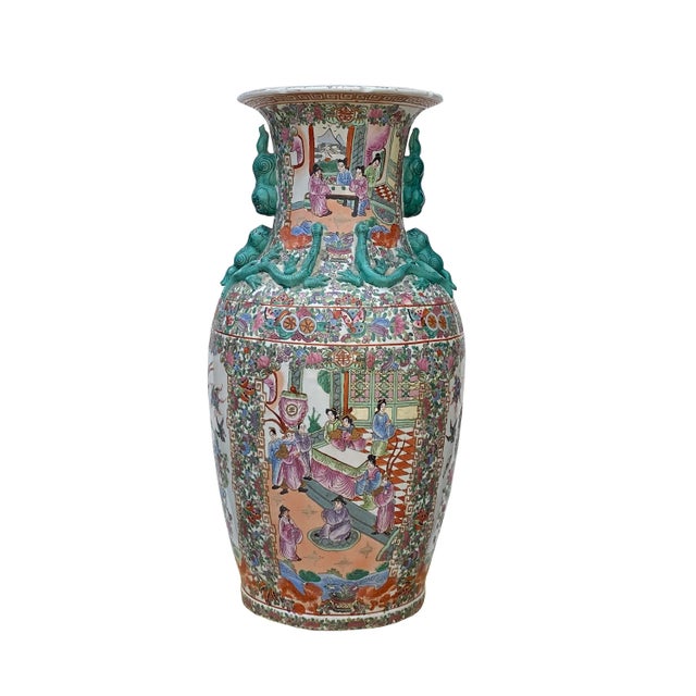Chinese Hand Made Pink Turquoise House People Scenery Graphic Vase For Sale - Image 10 of 10