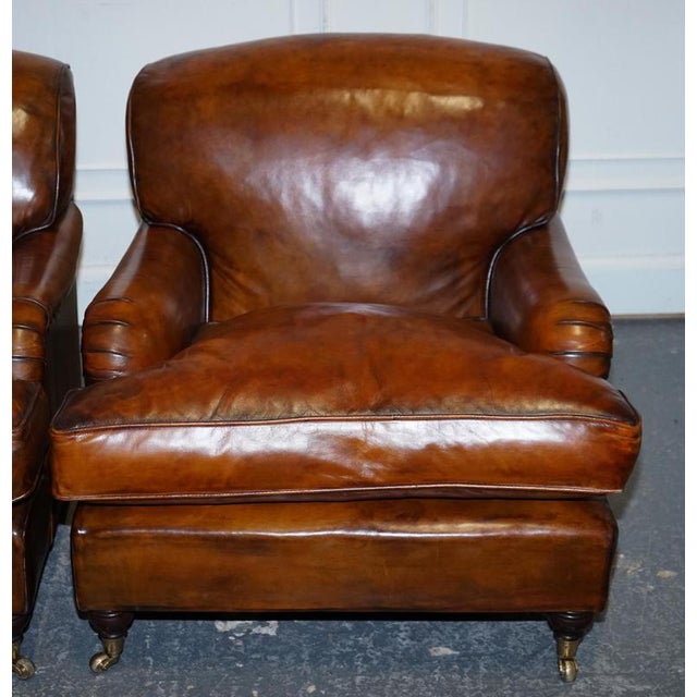 Large Howard Style Hand Dyed Leather Armchairs with Feather Filled Cushions, Set of 2 For Sale - Image 17 of 18