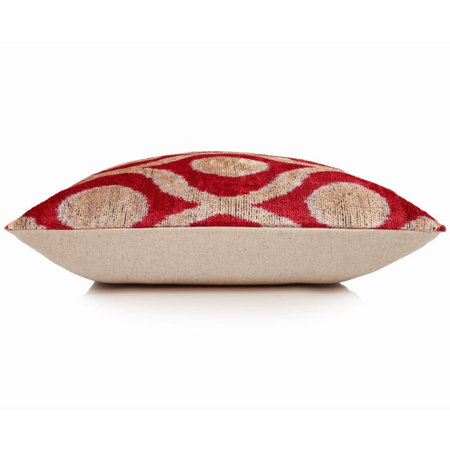 2020s Red Geometric Silk Velvet Pillow 20x20 | Handmade Designer Accent Cushion For Sale - Image 5 of 8