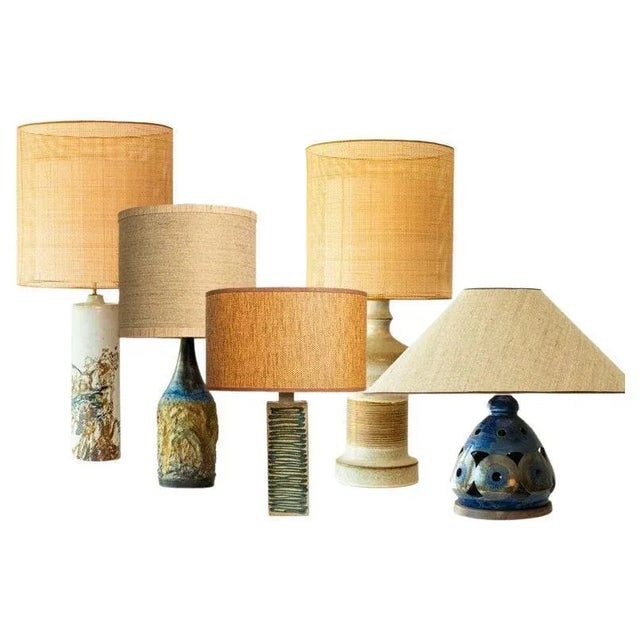 Multicolor Ceramic Table Lamp in Silk Lampshades attributed to R. Houben, 1970 For Sale - Image 17 of 17