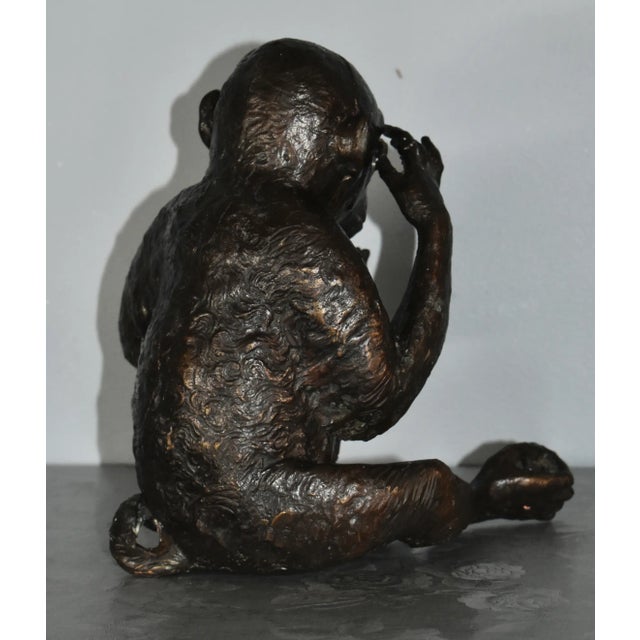 Vintage Transitional Bronze Monkey Figure W/Glasses For Sale In Philadelphia - Image 6 of 12
