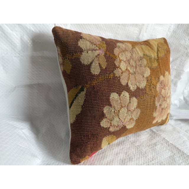 Antique French Floral Wool Tapestry Pillow - Circa 1850 For Sale - Image 4 of 7