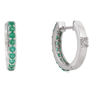 VRJewels Round Cut Emerald & Diamond Transitional Hoop Earrings in 18k Gold- A Pair For Sale