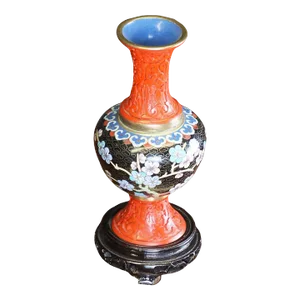 Early 20th Century Chinese Cinnabar Cloisonne Enameled Cherry Blossom Bud Vase