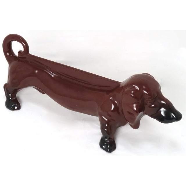Vintage Porcelain Decorated on Cast Iron Dachshund Boot Scraper & Doorstop For Sale - Image 13 of 13