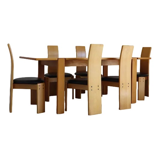 Vintage Table and Chairs by Afra and Tobia Scarpa, 1980s, Set of 7 For Sale