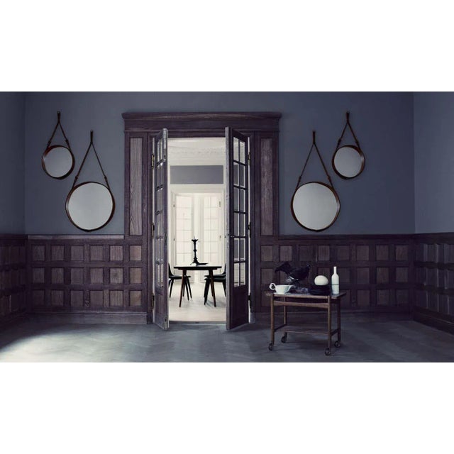 Olive Jacques Adnet Olive Leather Small Circulaire Mirror For Sale - Image 8 of 11