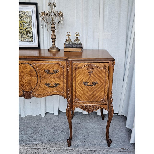 Burl Wood / Veneer Sideboard Buffet, Louis XV Style, 1930's Sideboard Cabinet For Sale - Image 12 of 18