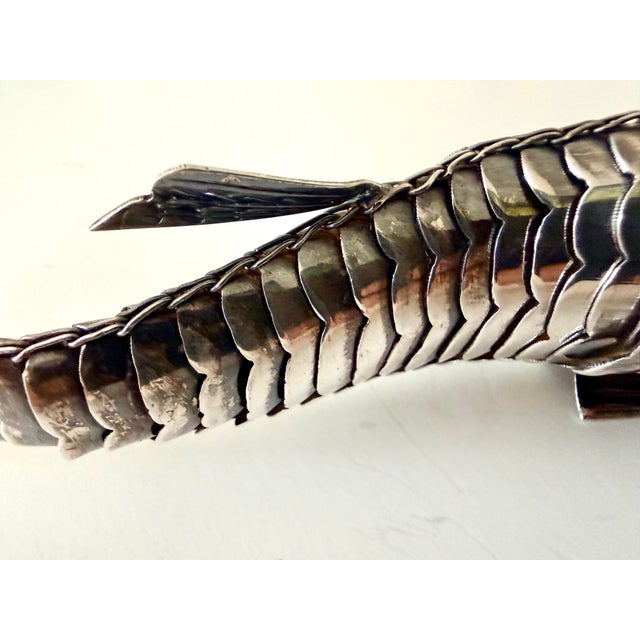 Metal Rare Antique Sterling Silver Articulated Fish Form Spice Box Holder For Sale - Image 7 of 7