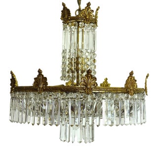 Brass and Lead Crystal Chandelier from Palwa, 1960s For Sale