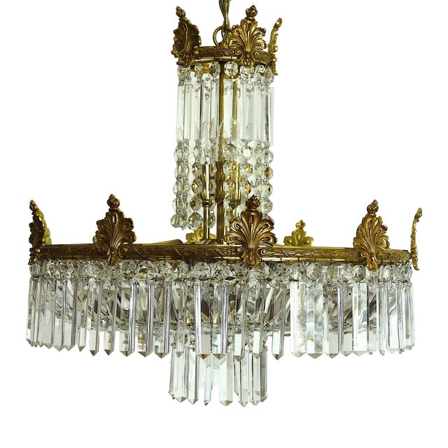 Brass and Lead Crystal Chandelier from Palwa, 1960s For Sale