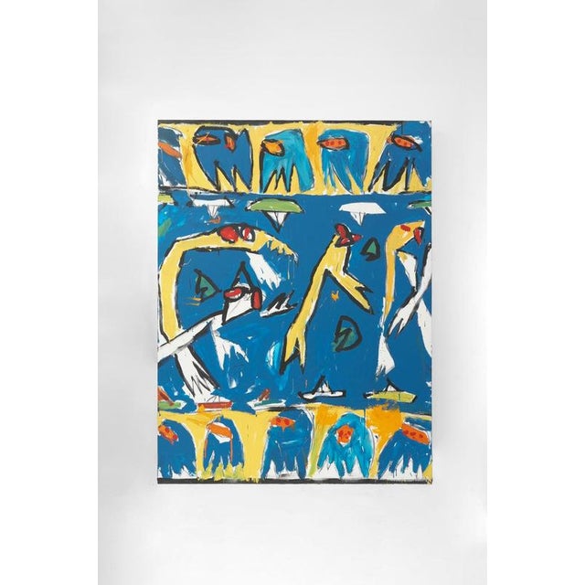 "Composition", set of four painted canvases, 1970s "Composition", set of four painted canvases forming a polyptych, signed...